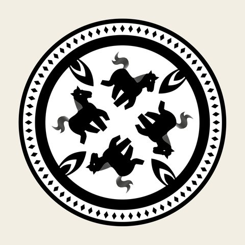 Horse roundel four — Korean traditional zodiac motif vector (말문 10125)