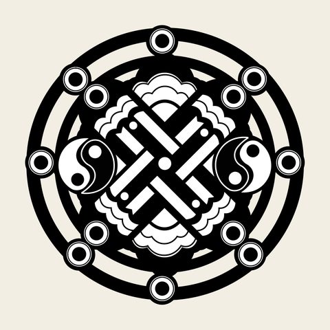 Knot roundel taegeuk — Korean traditional knot motif vector (직지사 명부전 편액 5180)