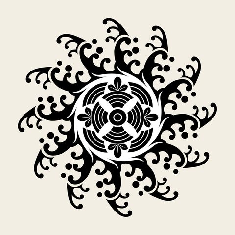 Landscape sunburst — Korean traditional landscape motif vector (산수문 9874)