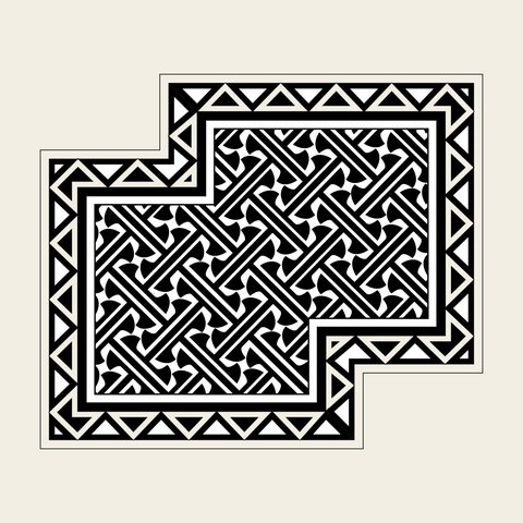 Lattice maze panel stepped — Korean traditional lattice motif vector (덕수궁 유현문 돌담 4394)