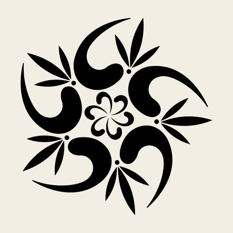Leaf bamboo pinwheel — Korean traditional leaf motif vector (덩굴문 8451)