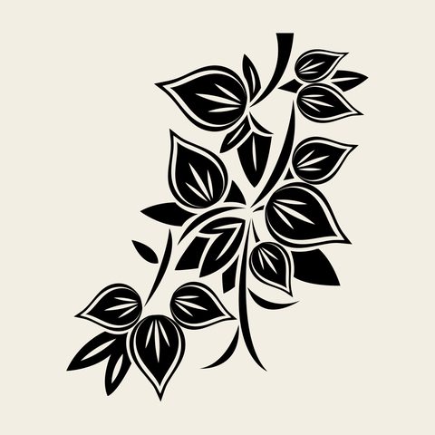 Leaf branch trailing — Korean traditional leaf motif vector (잎사귀문 8893)