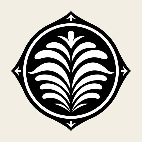 Leaf palmette medallion — Korean traditional leaf motif vector (풀문 8705)
