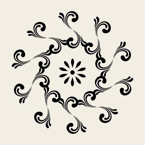 Leaf scroll pinwheel — Korean traditional leaf motif vector (잎사귀문 9433)