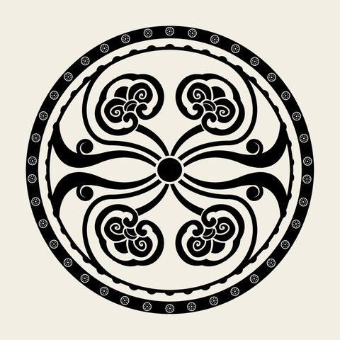 Lingzhi medallion — Korean traditional fruit motif vector (영지버섯문 9512)