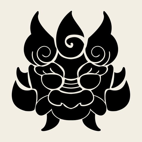 Lion mask flame — Korean traditional mythic motif vector (보살사 극락보전 후불탱화 4135)