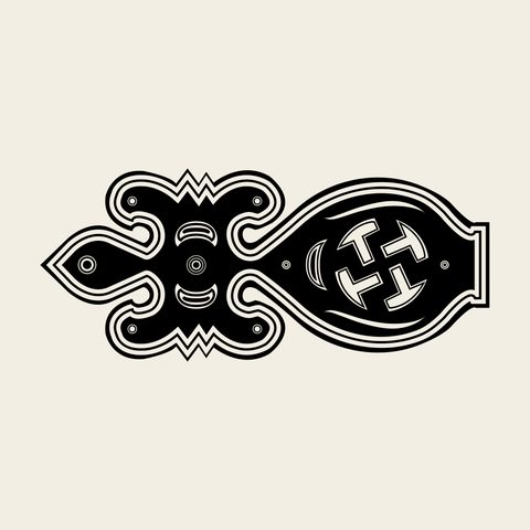 Lockplate swastika wing — Korean traditional hardware motif vector (반닫이 장석 5096)
