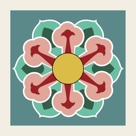 Lotus arrow square green — Korean traditional roundel motif vector (경복궁 건순각 서까래)