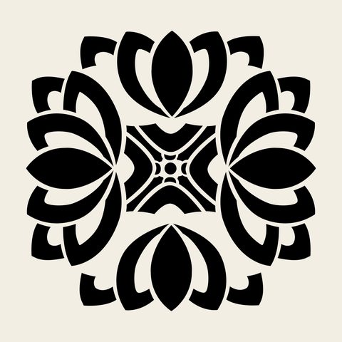 Lotus cross bold — Korean traditional quatrefoil motif vector (연덩굴문 9782)