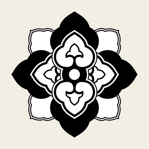 Lotus quatrefoil ogee — Korean traditional quatrefoil motif vector (연꽃문 9348)