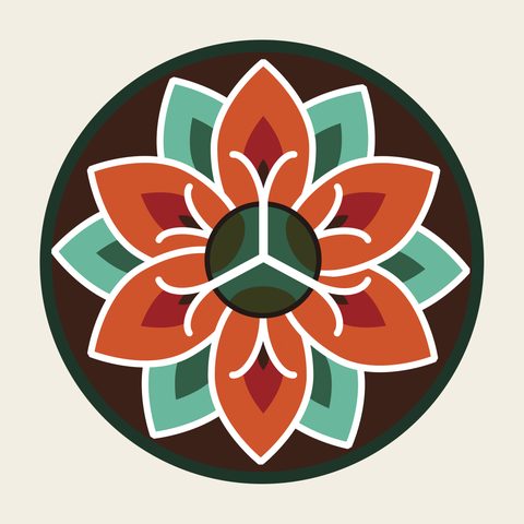 Lotus rafter end orange — Korean traditional roundel motif vector (경복궁 근정문 서까래B)