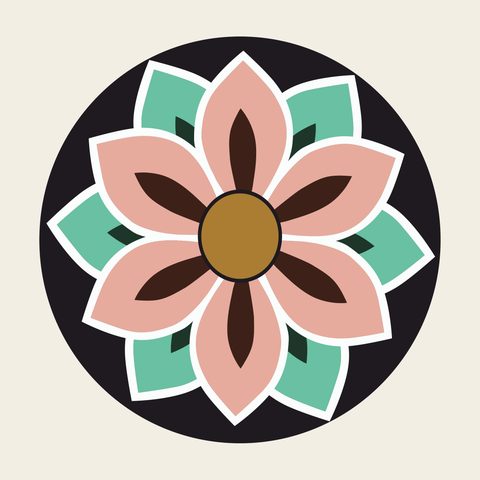 Lotus rafter roundel black — Korean traditional roundel motif vector (경복궁 천추전 서까래A)