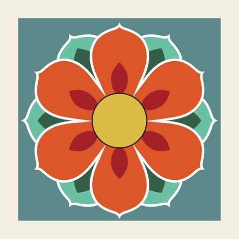 Lotus rafter square orange — Korean traditional roundel motif vector (경복궁 교태전 서까래A)