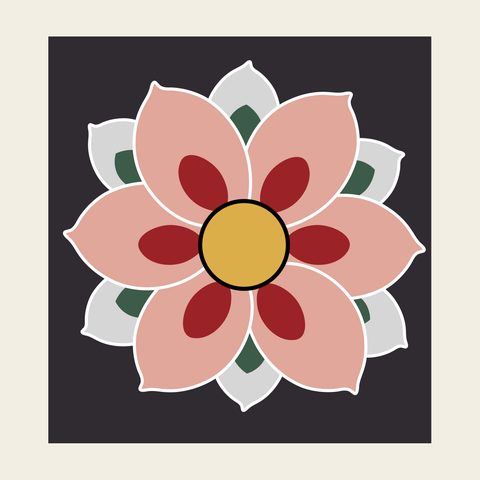 Lotus rafter square pink — Korean traditional roundel motif vector (경복궁 융무루 서까래B)