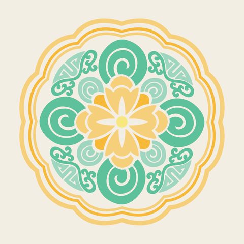 Lotus roundel colour — Korean traditional roundel motif vector (연꽃문 4214)