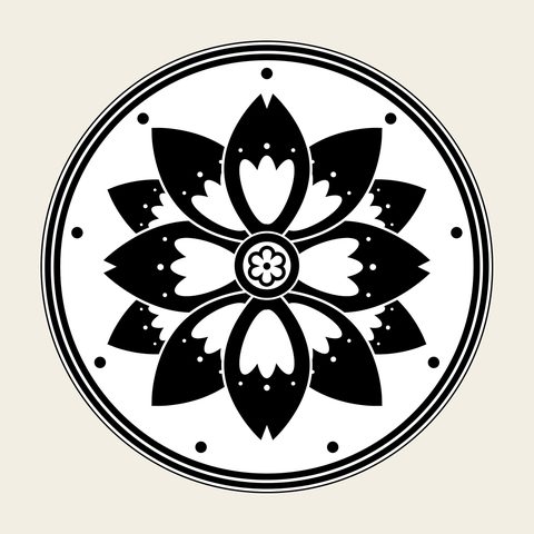 Lotus roundel pearl border — Korean traditional roundel motif vector (연꽃문 9685)