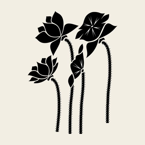 Lotus stems trio — Korean traditional bloom motif vector (연꽃문 10116)