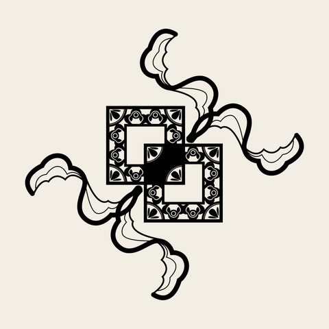 Lozenge pinwheel ribbon — Korean traditional knot motif vector (송광사 대웅보전 현판 5788)