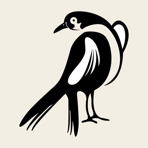Magpie standing — Korean traditional bird motif vector (새문 8825)