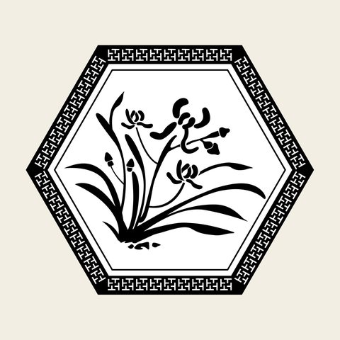 Orchid hexagon frame — Korean traditional blossom motif vector (풀꽃문 9593)
