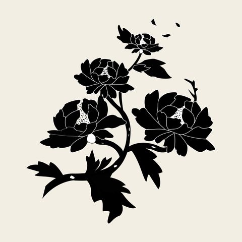 Peony fan — Korean traditional flower motif vector (부채 5668)