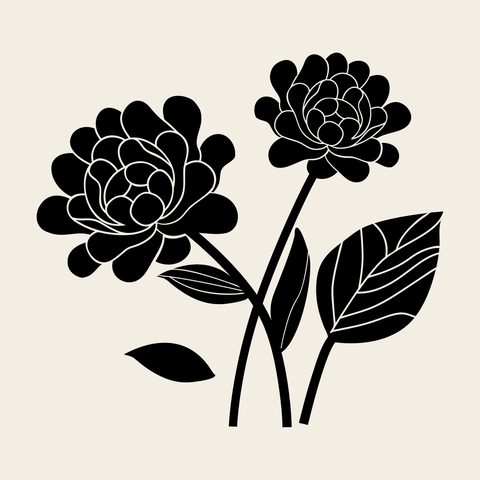 Peony pair stems — Korean traditional peony motif vector (모란문 10863)