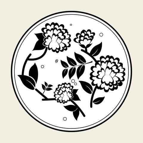 Peony roundel framed — Korean traditional peony motif vector (모란문 9562)