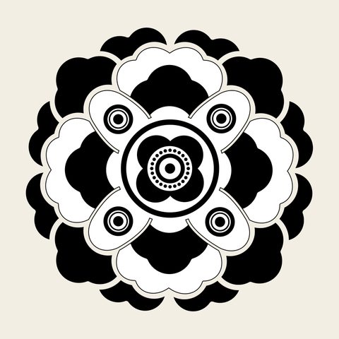 Peony roundel rosette — Korean traditional peony motif vector (모란문 9249)