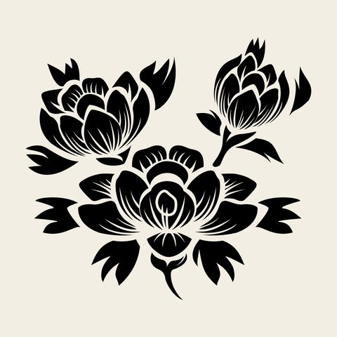 Peony spray cluster — Korean traditional peony motif vector (모란문 9817)