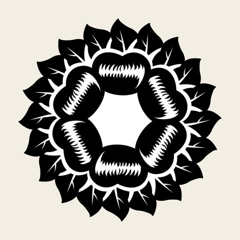 Peony vine roundel — Korean traditional peony motif vector (모란덩굴문 9018)