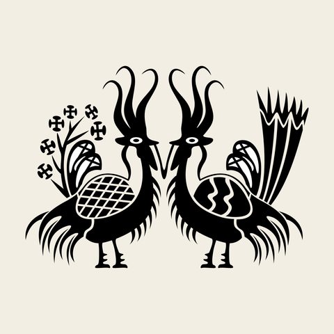 Phoenix pair garden — Korean traditional phoenix motif vector (봉황문 9980)