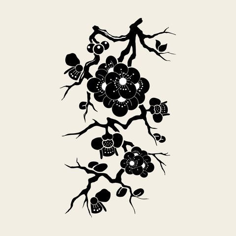 Plum branch vertical — Korean traditional plum motif vector (매화문 10142)