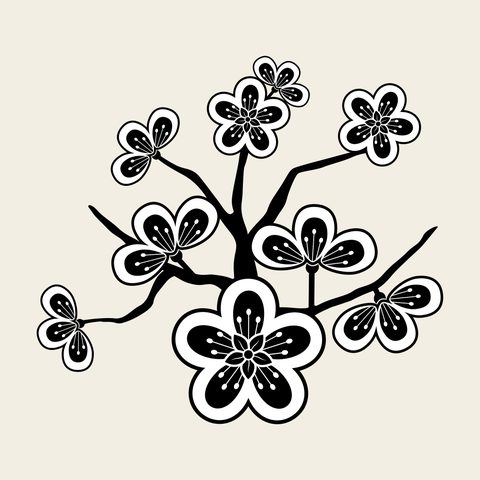 Plum cluster branch — Korean traditional plum motif vector (매화문 8951)