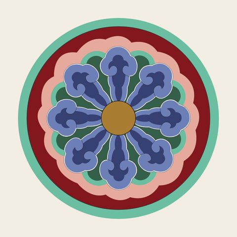 Purlin end roundel red — Korean traditional roundel motif vector (경복궁 사정전 도리단)