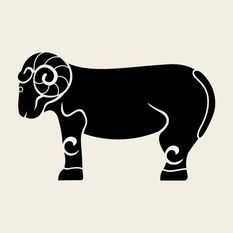 Ram standing — Korean traditional zodiac motif vector (양문 10180)