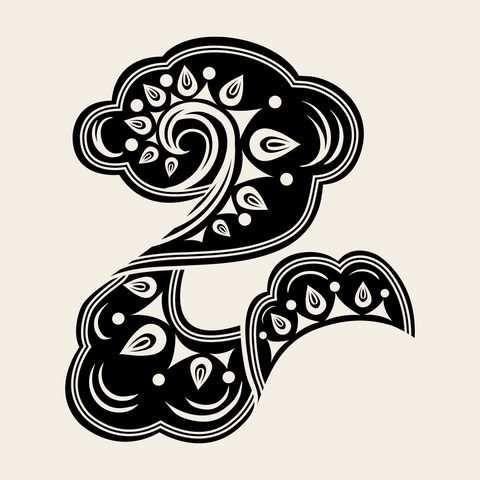 Rhino horn pair — Korean traditional treasure motif vector (칠보문 5269)