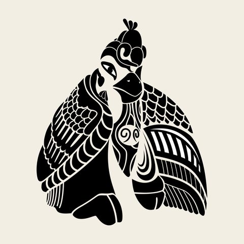 Rooster feathered cape — Korean traditional bird motif vector (닭문 9334)