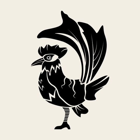 Rooster standing — Korean traditional bird motif vector (닭문 9564)