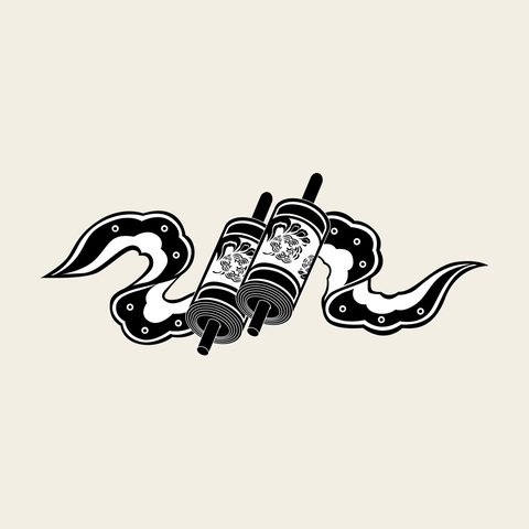 Scroll bundle ribbon — Korean traditional scroll motif vector (광덕사 보화루 5617)