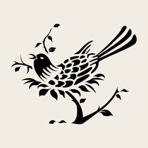 Songbird branch — Korean traditional bird motif vector (새문 9701)