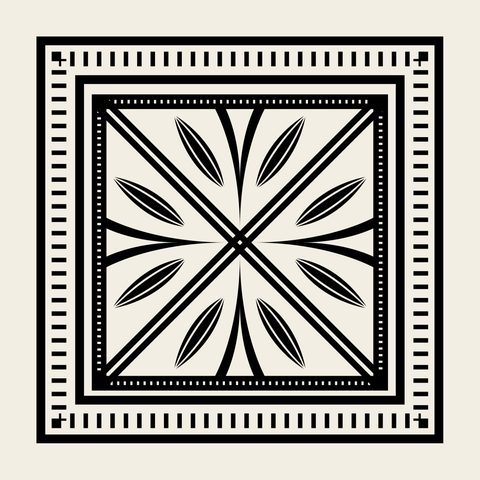 Square medallion leaf cross — Korean traditional lattice motif vector (백자떡살 5383)