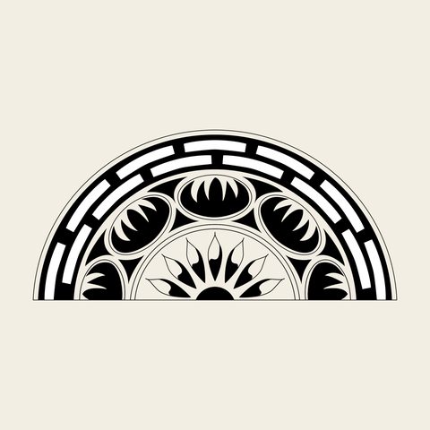 Sunburst half roundel — Korean traditional circle motif vector (기타 4324)