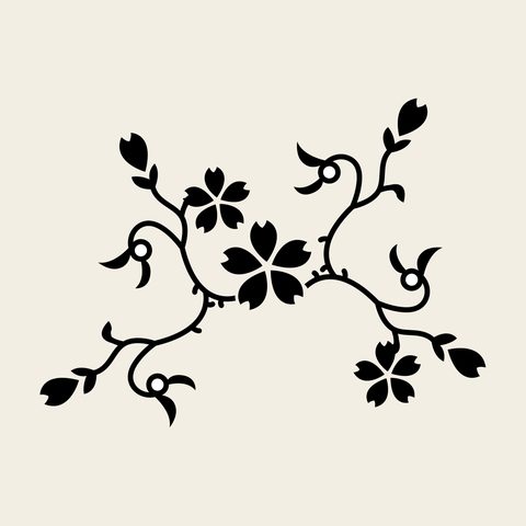Vine cherry spray — Korean traditional vine motif vector (풀꽃덩굴문 9120)