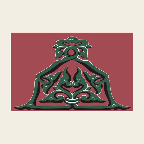 Wall panel scroll maroon — Korean traditional wall-panel motif vector (경복궁 근정전 포벽A)