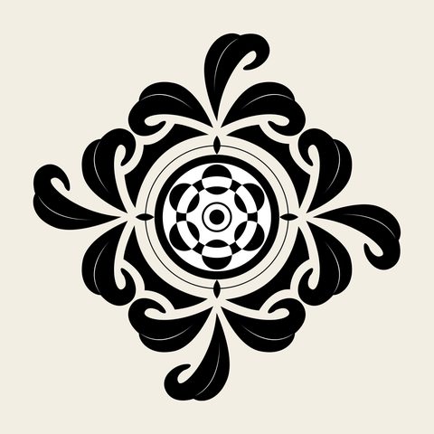 Wildflower square ornate — Korean traditional blossom motif vector (풀꽃문 9709)