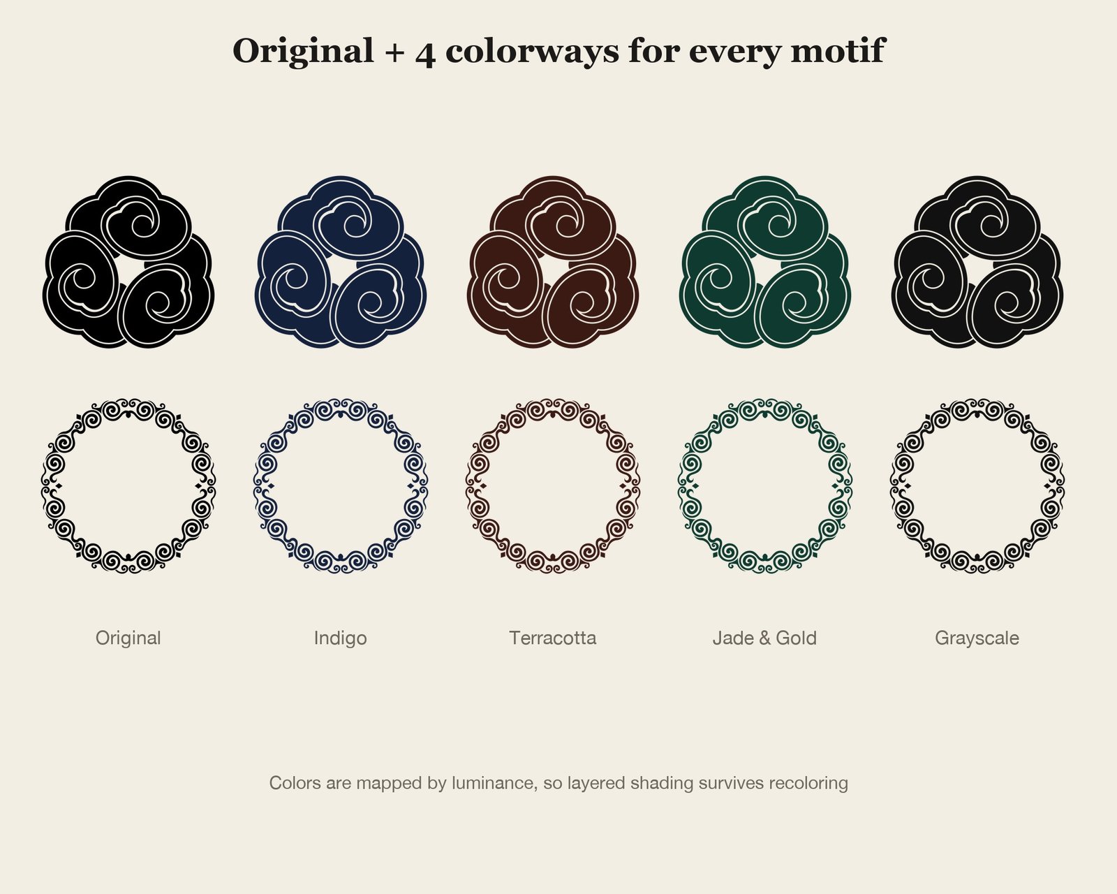 Cloud Medallion & Roundel Set — colourways