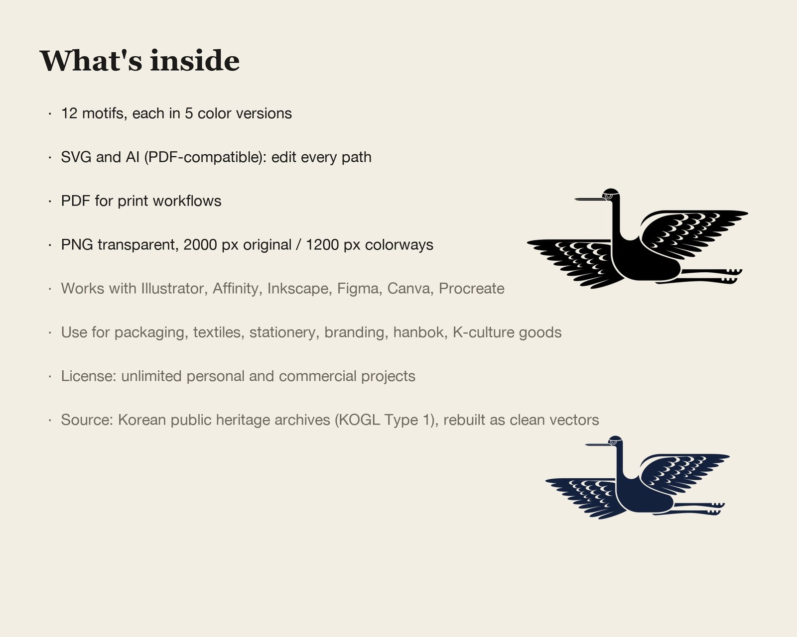 Crane, Butterfly & Carp Vectors — what's inside