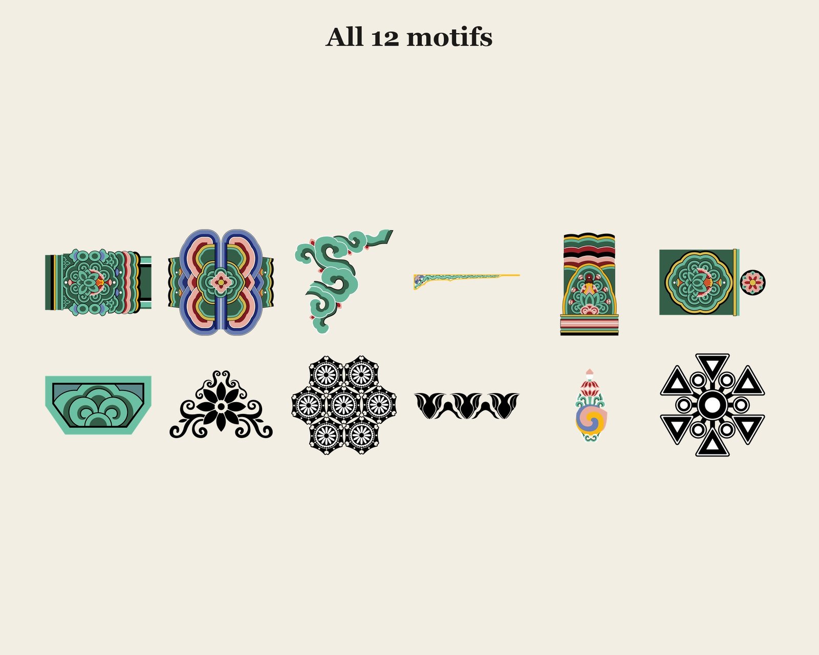 Dancheong Palace Ornament Set — motifs overview
