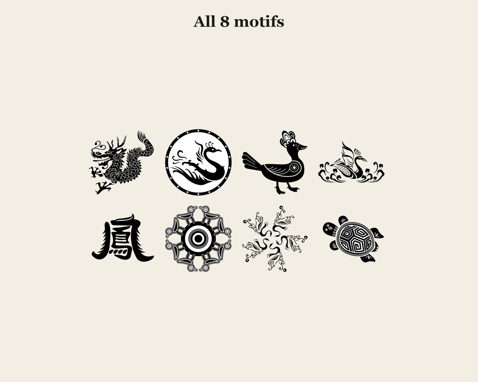 Dragon & Phoenix Vector Set — motifs overview