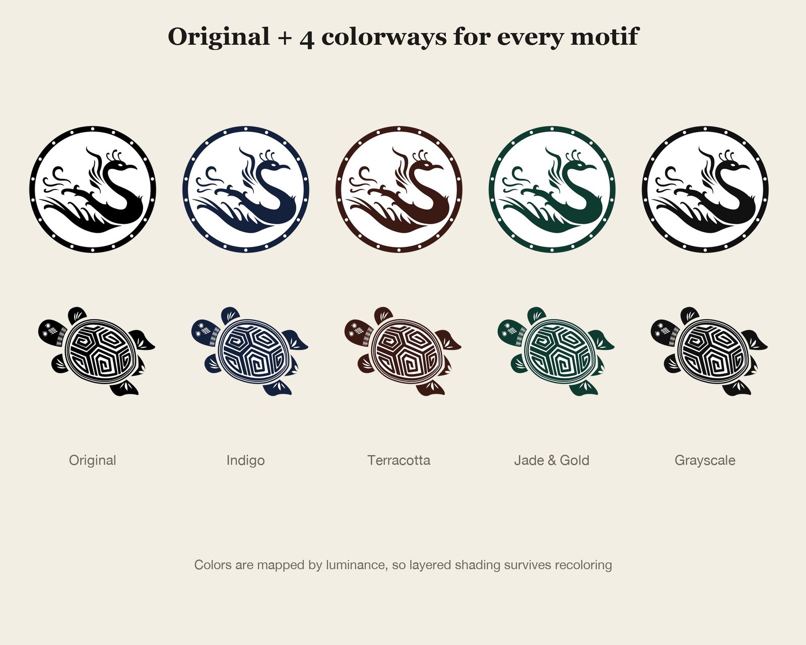 Dragon & Phoenix Vector Set — colourways